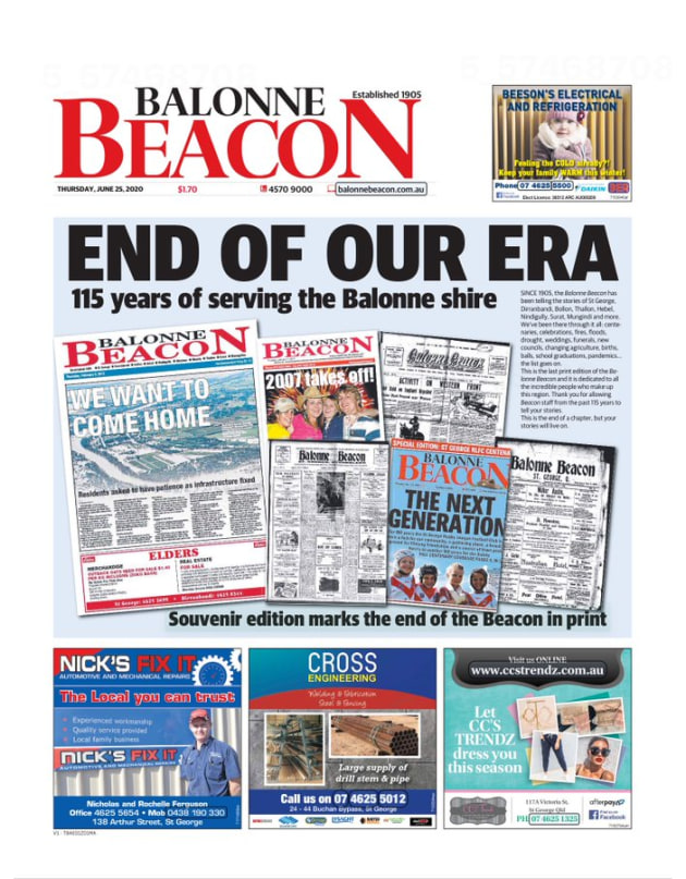 End of an era: Balonne Beacon one of hundreds of community papers unlikely to be seen again