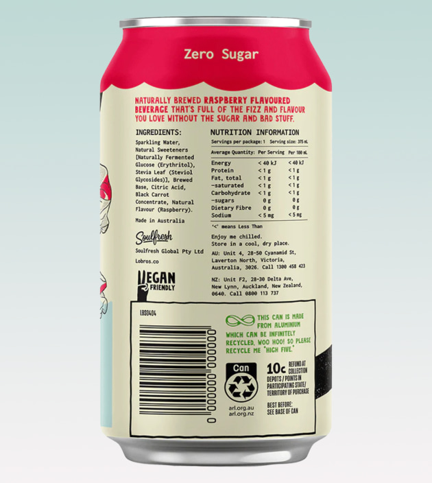 The Not Soda cans carry the message that aluminium is infinitely recyclable.