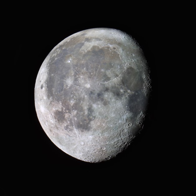 Our Moon © Tom Mogford (UK). Celestron 8” EdgeHD 200 mm Schmidt-Cassegrain reflecting telescope at f/10, Celestron AVX mount, ZWO ASI178MC camera, mosaic of multiple stacked exposures.