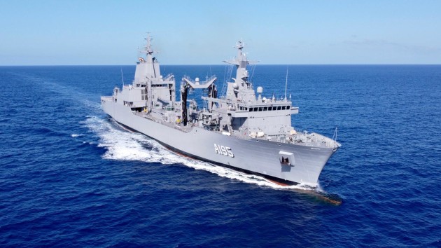 The Royal Australian Navy (RAN)’s new Auxiliary Oiler Replenishment (AOR) ship, NUSHIP Supply, arriving at HMAS Stirling, Garden Island in Western Australia. (Supplied)