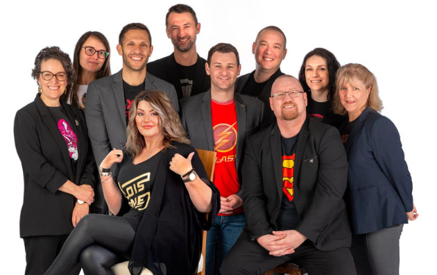 Reeve Publishing: (l-r standing): Marisa Parker (editor), Sarah Hill (publishing assistant), Darren Vassallo (videographer), Joshua Clifton (marketing coordinator), Jason Smith (director and publishing manager), Jason Martin (editor), Kristy Martin (lead editor), Beverley Streater (editor) and (l-r sitting): Vicki Jane Reeve (director), Ocean Reeve (managing director and marketing manager).