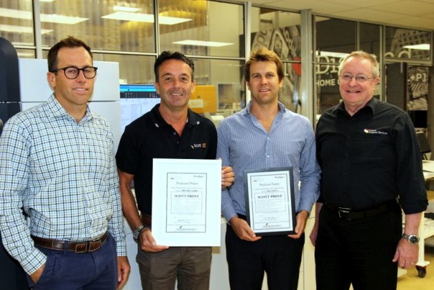 First: (l-r) John Scott, Doug Henderson, Tim Scott and David Crowther with the ISO certifications