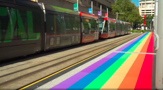 Mardi Gras graphic: The 70m x 2m decal at Circular Quay