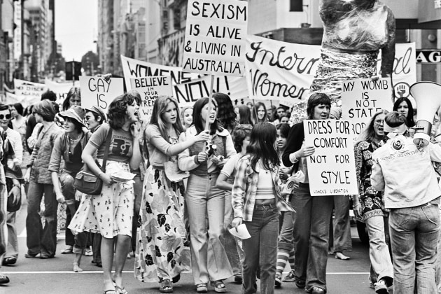 Women's rights demonstration in Melbourne 8/3/1975. Unknown photographer. Courtesy of National Archives of Australia.