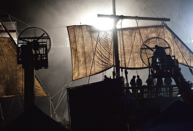 A moment of calm during a crazy night of shooting on a purpose-built boat set at the Linenmill Studios in Northern Ireland. Nikon D3, 24-70mm f/2.8 lens @ 70mm, 1/40s @ f/4, ISO 2500. Photo by Helen Sloan (HBO).