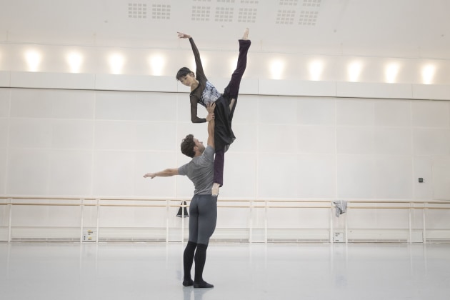 Campbell with Royal Ballet principal Akane Takada rehearsing Don Quixote. Photo: Andrej Uspenski.