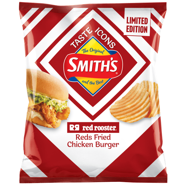 Smith’s Red Rooster collaboration is the Crinkle Reds Fried Chicken Burger flavour.