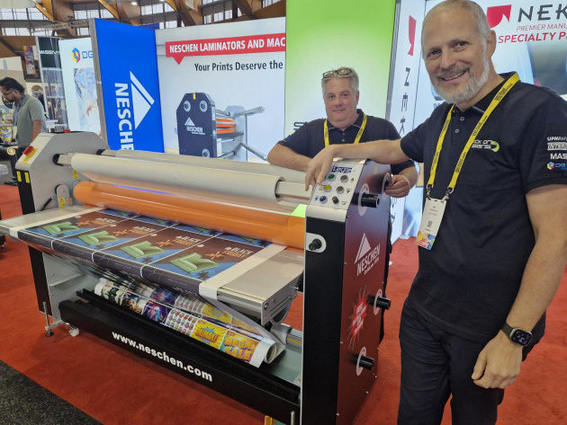 Laminating longevity from Neschen: Abe Weiszberger (right) and Phillip Bouchard from distributor Stick On Signs
