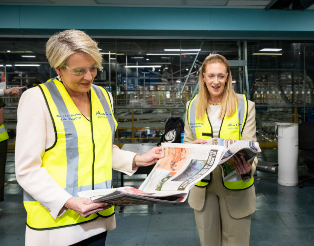 Newspaper recycling success: Tanya Plibersek with at the Chullora newspaper printing site