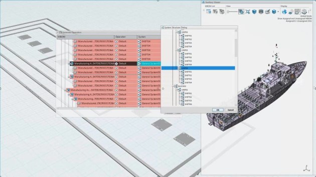 Dassault Systèmes' Heavy Industry Process Planner (PPM) is an end-to-end collaborative solution for ship and yard system planning that automatically creates and verifies manufacturing systems and operations. Credit: Dassault Systèmes