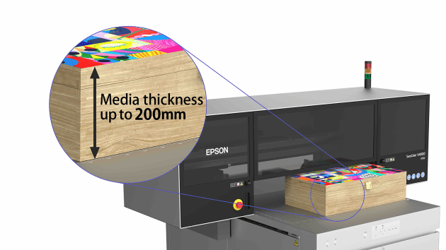 Versatility to broaden application: The SureColor V4000 can handle media up to 980 × 700mm and up to 200mm in thickness
