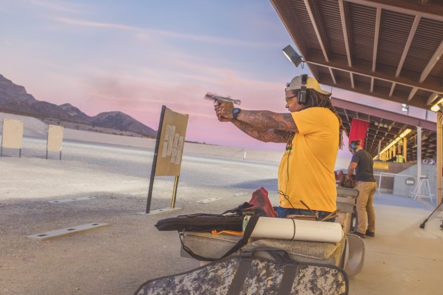 10 Guns, 2017. There were a few moments at the gun range
(a hazing ritual included) that I managed to get candid photos of, but I really don’t recommend distracting people who are shooting guns. Photographing at dusk is always so flattering, and here
I used a shutter speed that would capture the recoil of his gun while
I captured a burst of images. Fuji X100F. 1/125s @ f5, ISO 800.