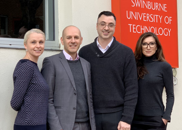 Print partners: (from left) Leigh Jones, Waratah Group; Luciano Vacirca and Luke Trewarne, Swinburne University of Technology; Ayda Hornak, Waratah Group.