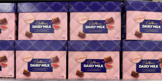 This visual language celebrates both brands while preserving the unmistakable recognisability of Cadbury Dairy Milk.