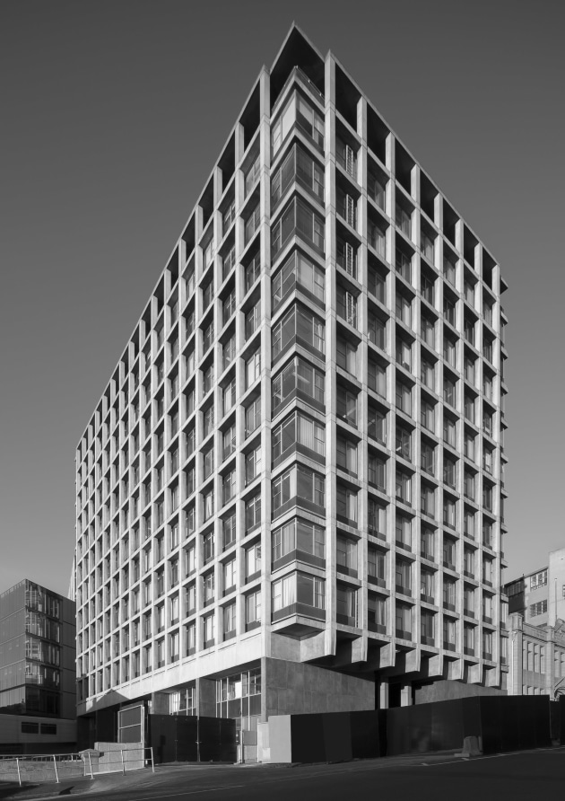 Government Offices, Hobart. Part of a larger project documenting this building prior to it being demolished. The amazing concrete cantilever was emphasised by shooting on a corner axis. I had to get close to omit distractions such as cars and street signs, making the use of the 17mm tilt shift essential in allowing me to shift upwards to keep verticals straight. Canon EOS 5D Mark III, Canon TS-E 17mm f/4L lens @ 17mm. 1/20 @ f13, ISO 100.