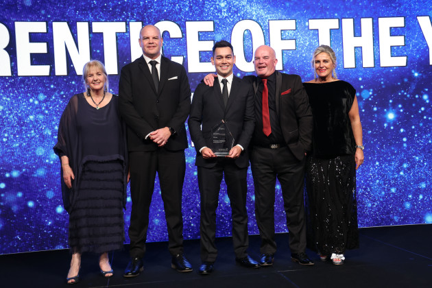 Championing the future: Travers Dobson is joined on stage by his Leading Label Company colleagues
