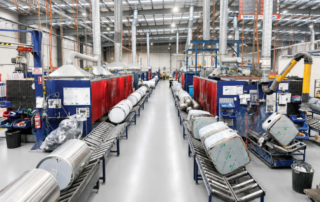 Heavy-vehicle fuel tanks move through the tank line at Hilton Manufacturing’s Dandenong production facility.
Credit: Aldus
