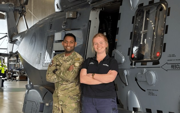 Air Force mechanic Aviator Warren Bignoux and Airbus avionics technician Allie Thompson.
Credit: Airbus