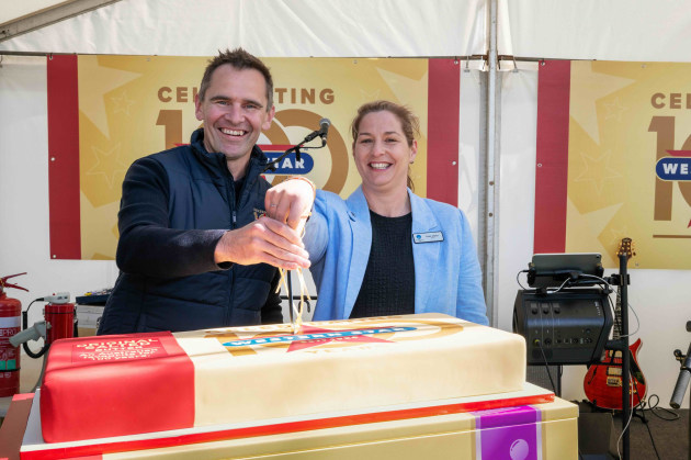 Western Star has reached 100 with a narrow butter and spreads focus, a single regional factory and a new French owner. (L-R: Lactalis-Mainland Dairy Oceania managing director, David Breckenridge, and Cobden mayor, Kate Makin.)