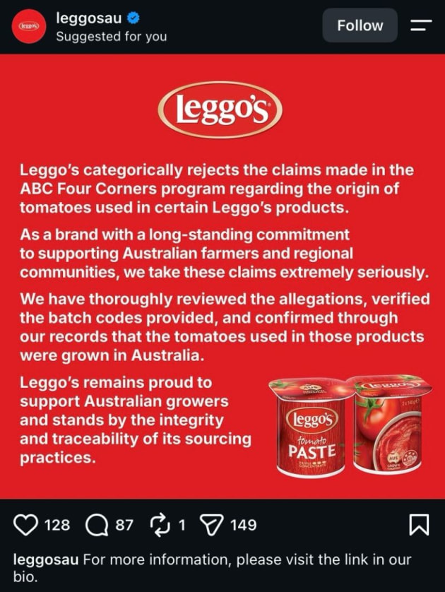 Leggo's rejects 4 Corners' claims.