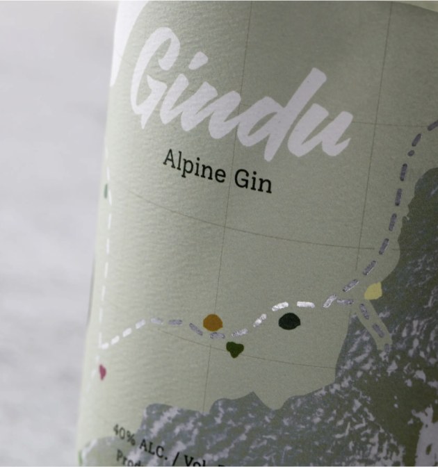 Gindu Alpine Gin label maps the Australian high country