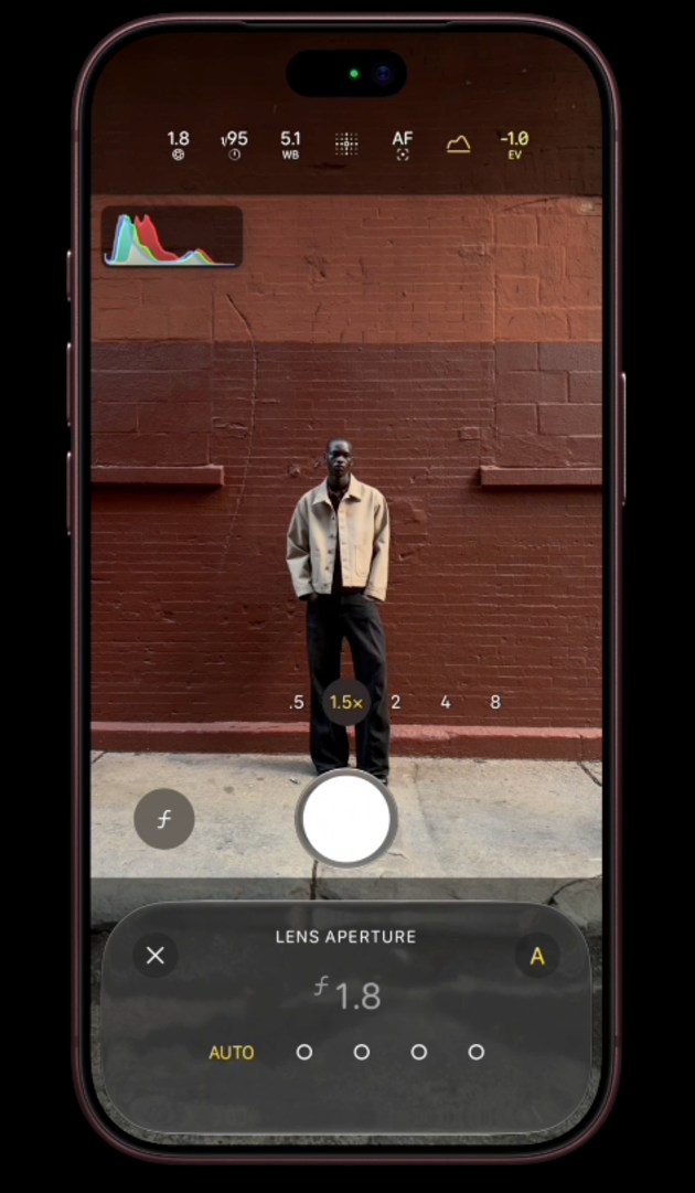 You can now control Aperture and Shutter speed via the native camera app. Image: Apple.