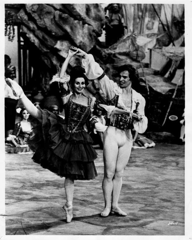 Nureyev with Lucette Aldous performing the lead roles in the 1972 film of 'Don Quixote', performed by the Australian Ballet.