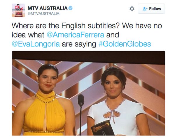 MTV Australia golden globe tweet