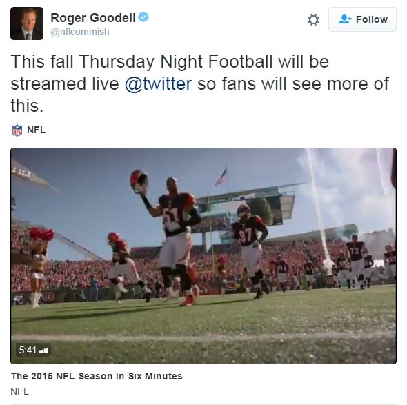 NFL Connects With Twitter for Live 'Thursday Night Football'