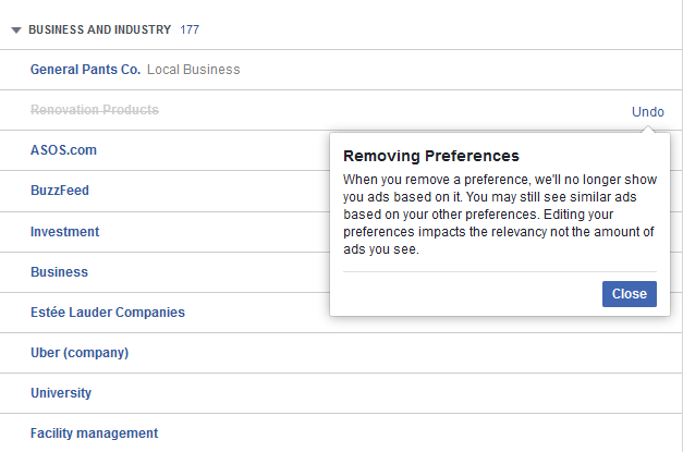 facebook removing ad preferences