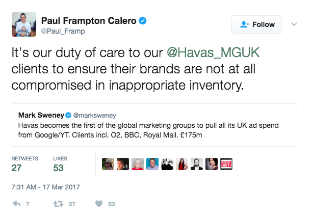 Havas UK Frampton Calero tweet