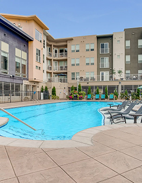Pool with lounge chairs Pool with lounge chairs at Element 47 by Windsor, Downtown Denver, 80211