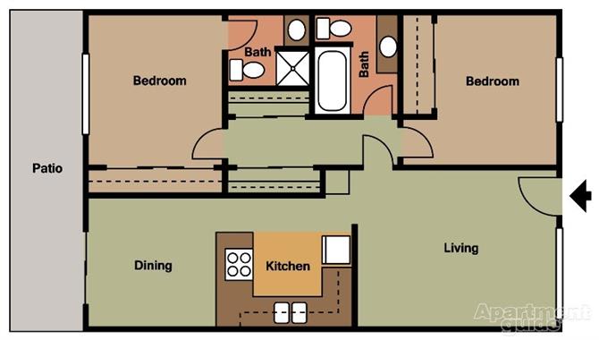 2 Bed 2 Bath Floorplan 2 Bed 2 Bath Floorplan at Terramonte Apartment Homes, CA 91767
