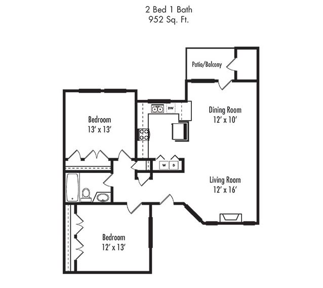 2 x 1 Floorplan 2 x 1 Floorplan at Canyon Villa Apartments, Chula Vista, CA