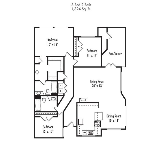 3 x 2 Floorplan 3 x 2 Floorplan at Canyon Villa Apartments, Chula Vista