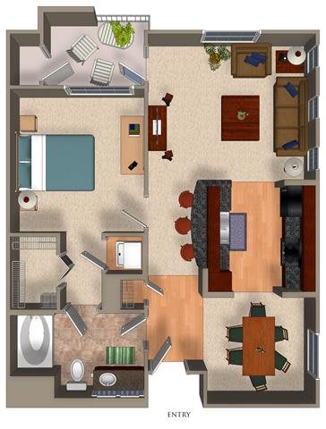 1 Bed - 1 Bath A2 Floor Plan 1 Bed - 1 Bath A2 Floor Plan at Carillon, Woodland Hills