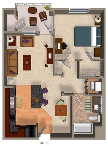 1 Bed - 1 Bath A4 Floor Plan 1 Bed - 1 Bath A4 Floor Plan at Carillon, California, 91367