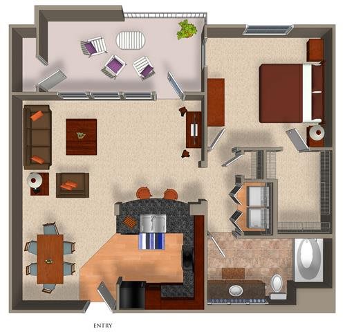 1 Bed - 1 Bath A5 Floor Plan 1 Bed - 1 Bath A5 Floor Plan at Carillon, Woodland Hills, CA, 91367