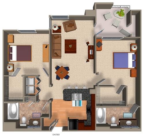 2 Bed - 2 Bath B1 Floor Plan 2 Bed - 2 Bath B1 Floor Plan at Carillon, Woodland Hills, 91367