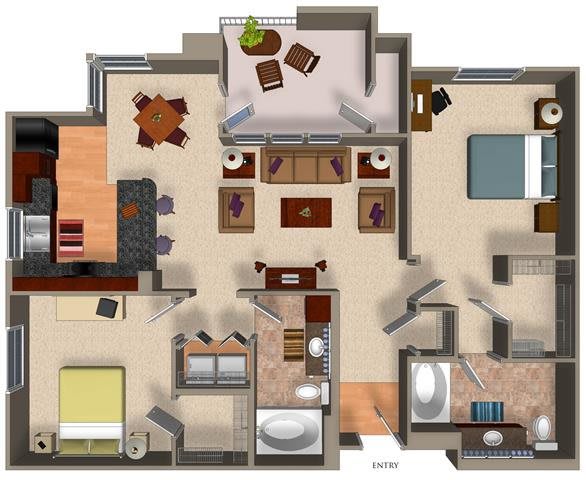 2 Bed - 2 Bath B2 Floor Plan 2 Bed - 2 Bath B2 Floor Plan at Carillon, Woodland Hills, California