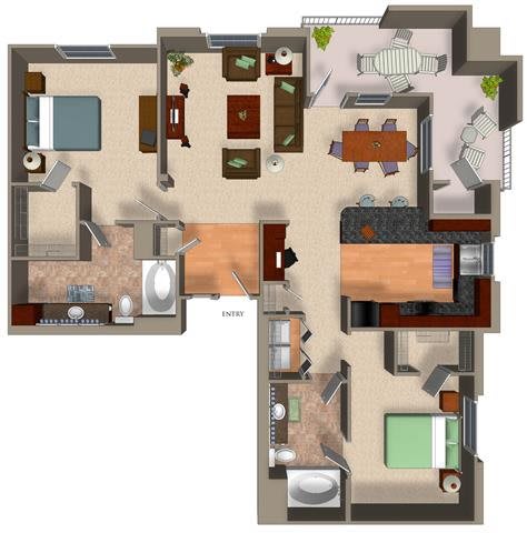 2 Bed - 2 Bath B3 Floor Plan 2 Bed - 2 Bath B3 Floor Plan at Carillon, Woodland Hills