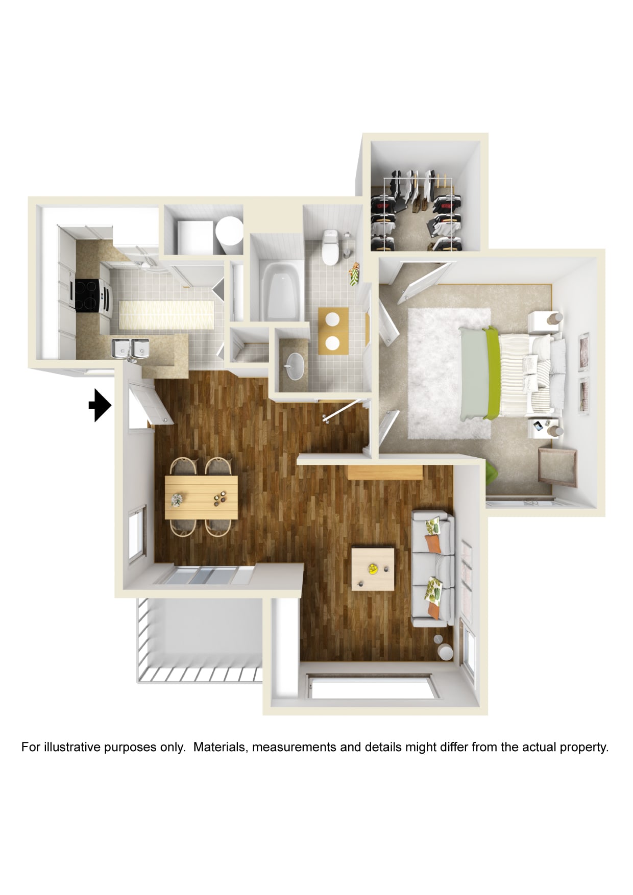 1 Bed 1 Bath 1x1 A Floor Plan 1 Bed 1 Bath 1x1 A Floor Plan at Atwood Apartments, Citrus Heights, California