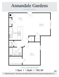 Floor Plan 1 Bedroom, 1 Bathroom