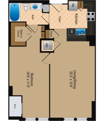 Floor Plan 1 Bedroom, 1 Bath 798 SF A9