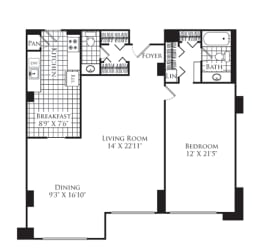 Floor Plan 1 Bed, 1.5 Bath 1100 SF A2