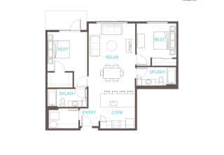 2 Bedroom 2 Bathroom Floor Plan 2 Bedroom 2 Bathroom Floor Plan at Vue 22 Apartments, Bellevue