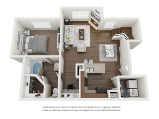 1 Bedroom 1 Bathroom 3D Floor Plan A 1 Bedroom 1 Bathroom 3D Floor Plan A