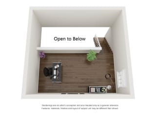 1 Bed 1 Bath Loft 2nd Floor 3D Floor Plan 1 Bed 1 Bath Loft 2nd Floor 3D Floor Plan
