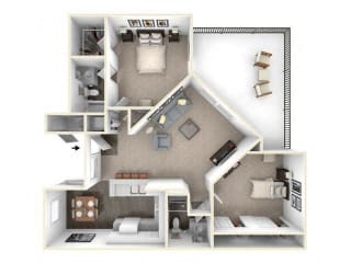 2 bed 2 bath floor plan B2 RENOVATED
