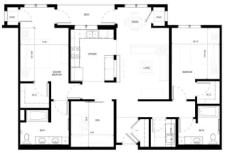 Gabella at Parkside Kelley Floor Plan Gabella at Parkside Apartments in Apple Valley, MN Two Bedroom Two Bathroom Plus Den Floor Plan